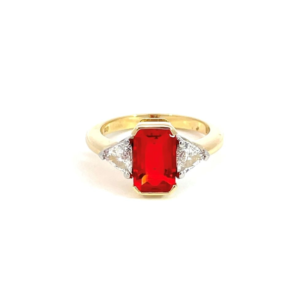 Mexican Fire Opal and Diamond Ring