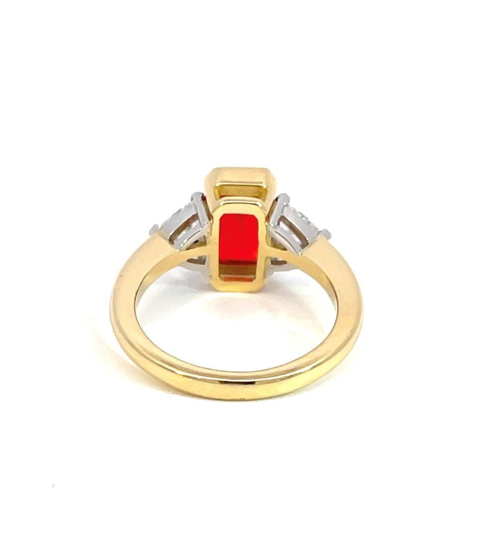 Mexican Fire Opal and Diamond Ring