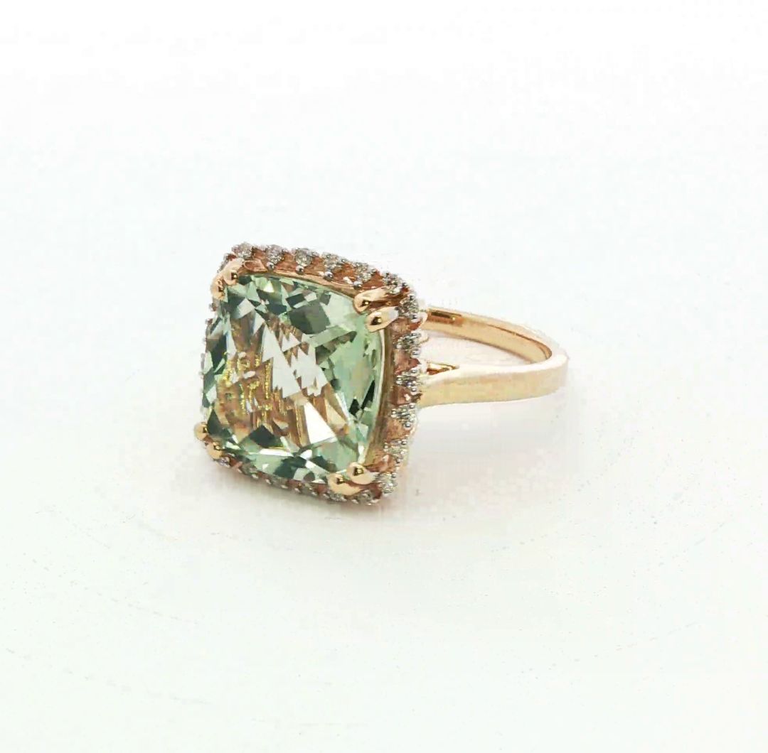 9ct Yellow Gold Green Amethyst & Diamond Dress Ring
