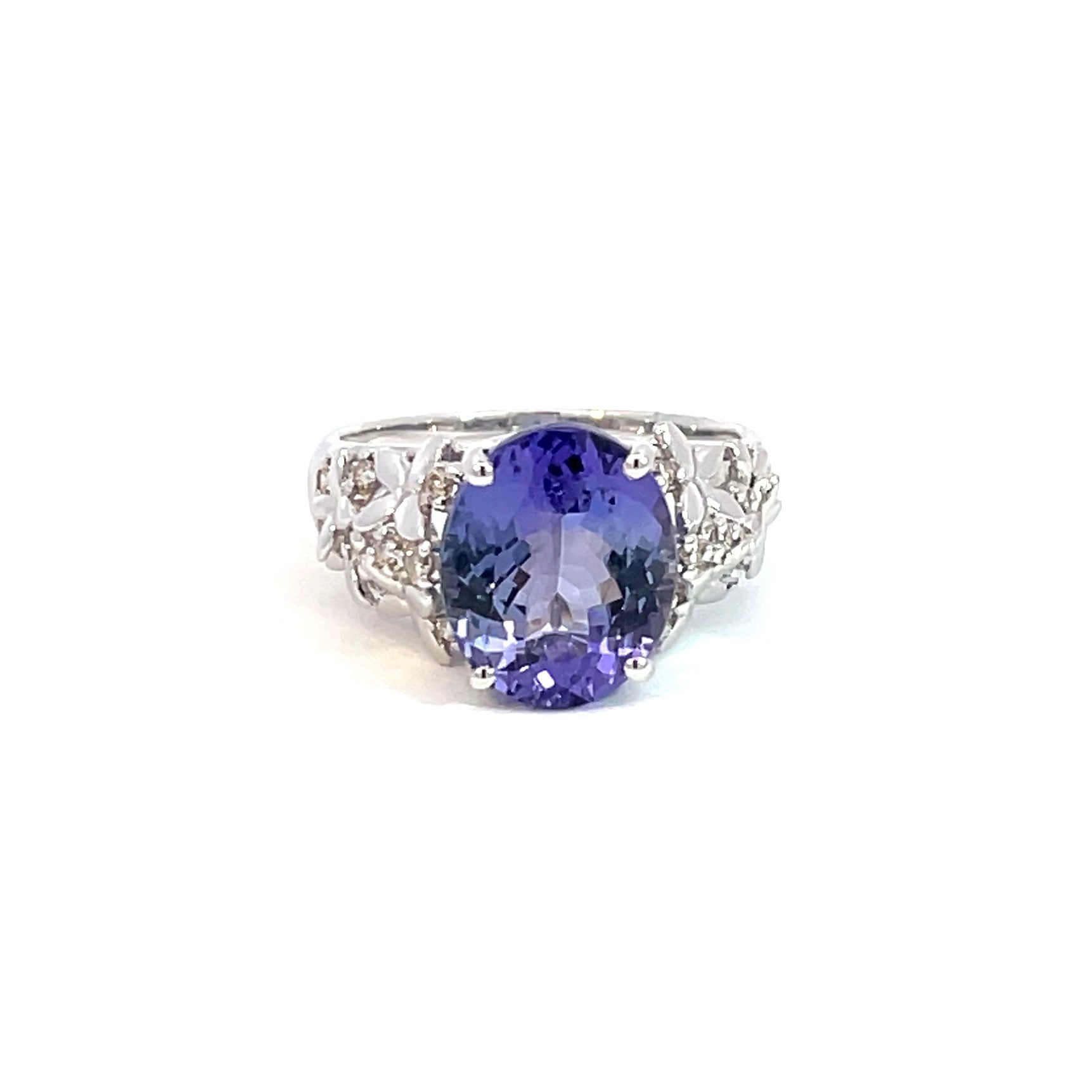 Tanzanite & Diamond 9ct White Gold with Flower Design