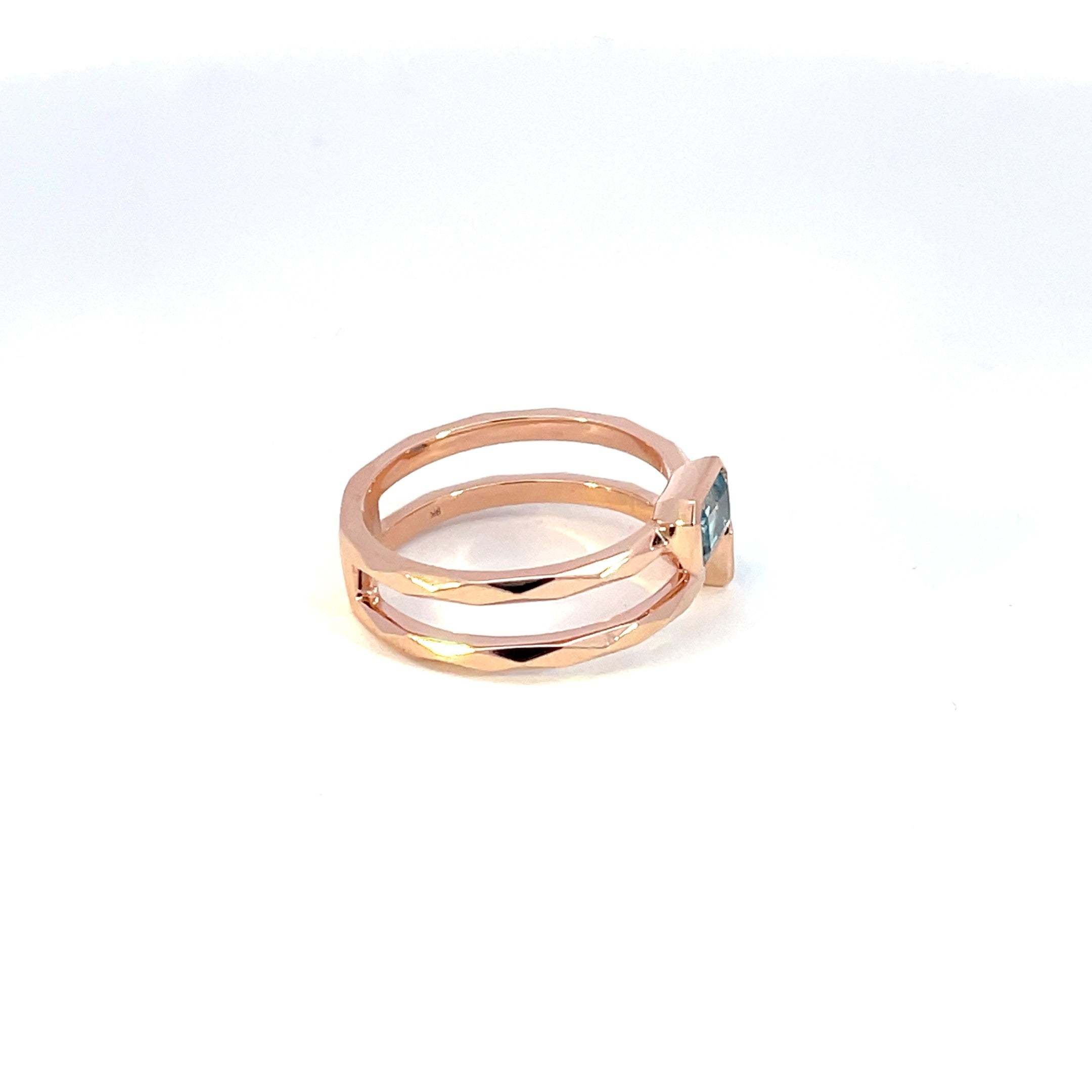 9ct rose gold London blue and blue topaz emerald cut duo ring