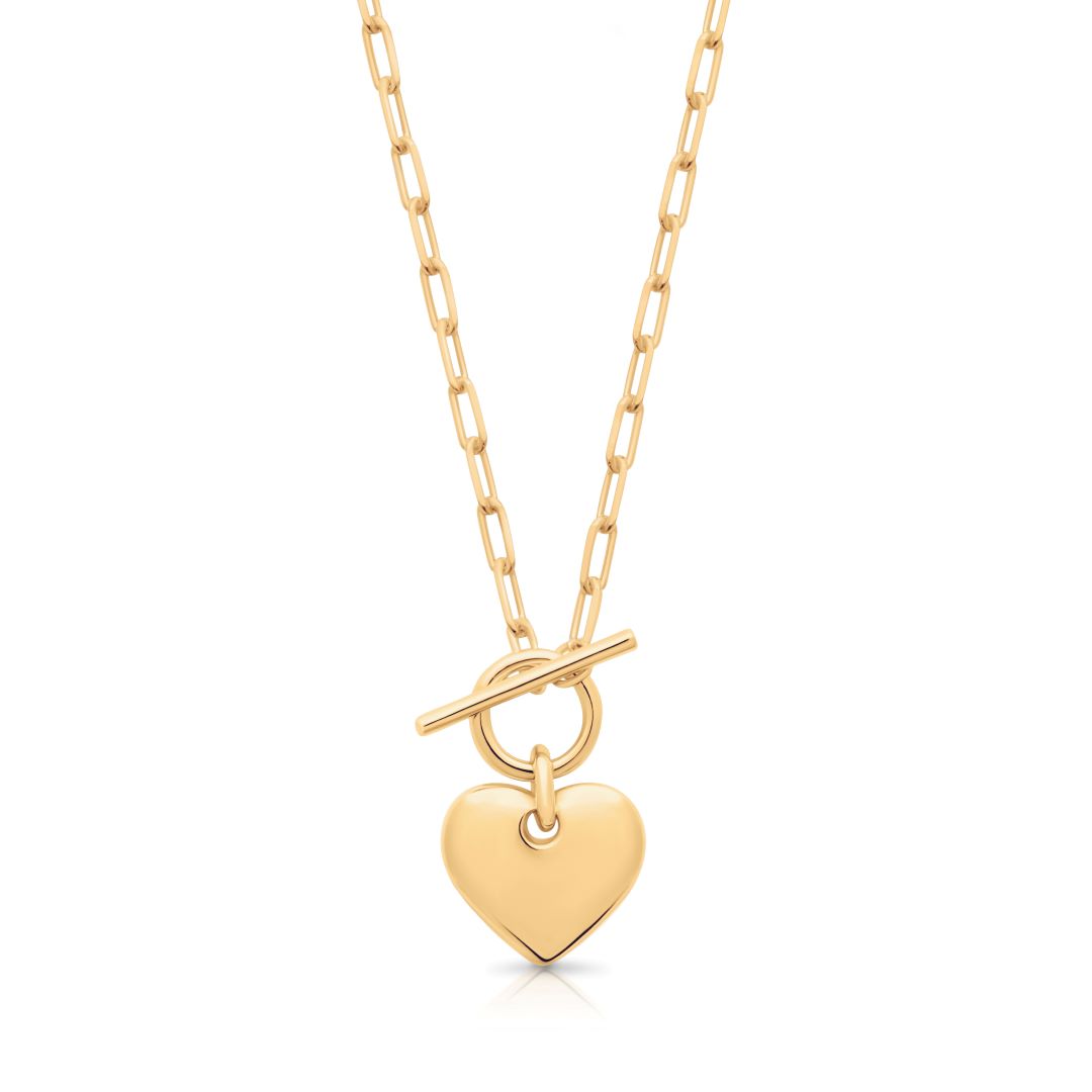 18ct Yellow Gold Plated Puff Heart Fob Necklace 45cm