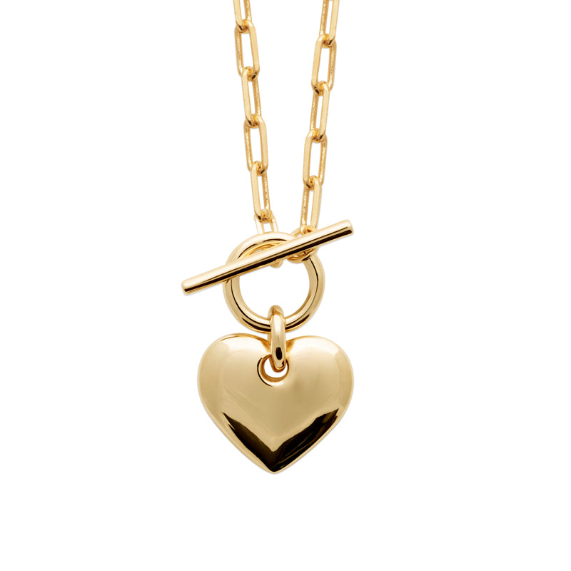18ct Yellow Gold Plated Puff Heart Fob Necklace 45cm