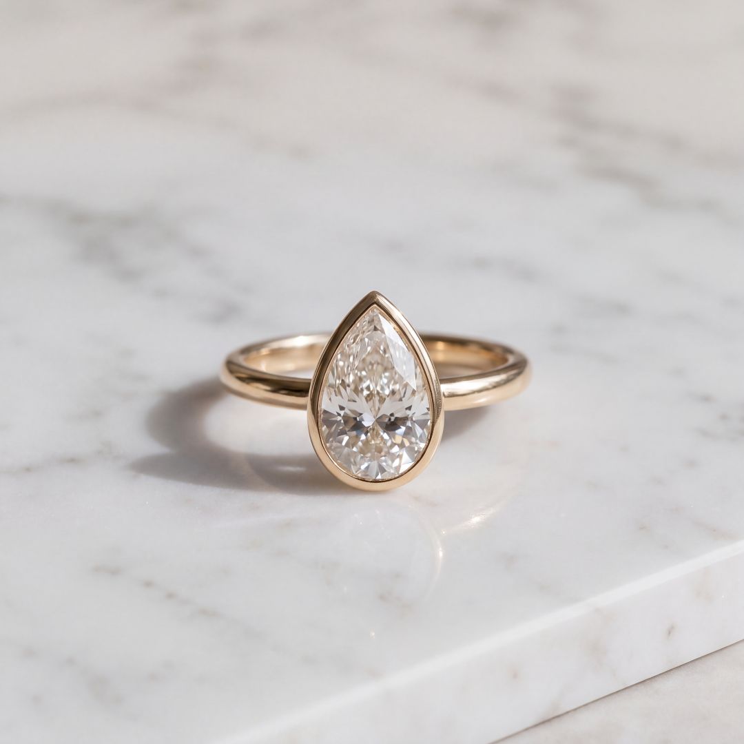 3ct Pear shaped Lab Diamond Solitaire in 14ct Yellow Gold
