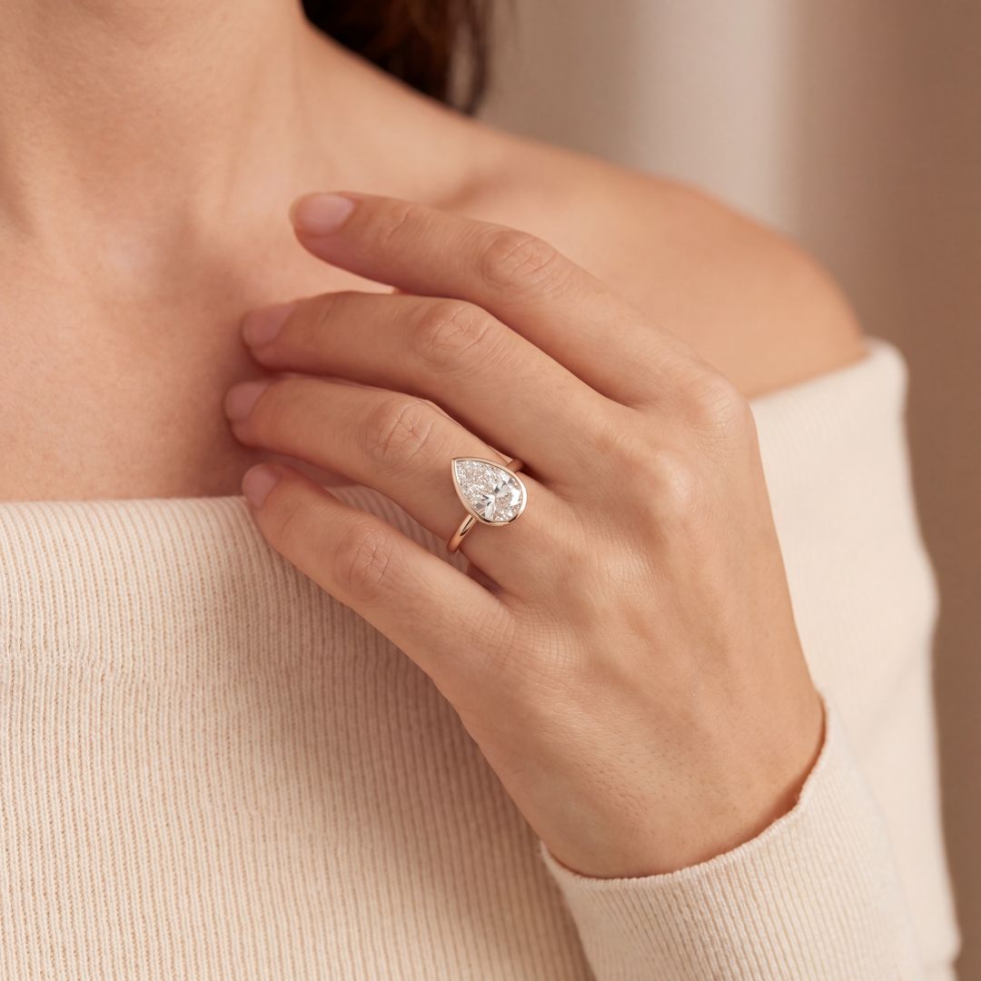 3ct Pear shaped Lab Diamond Solitaire in 14ct Yellow Gold