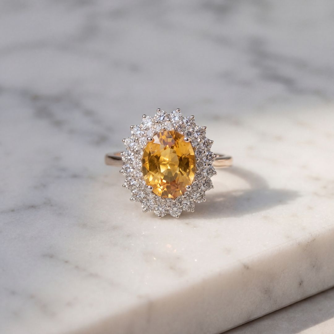 Stunning Golden Sapphire and Diamond Dress Ring