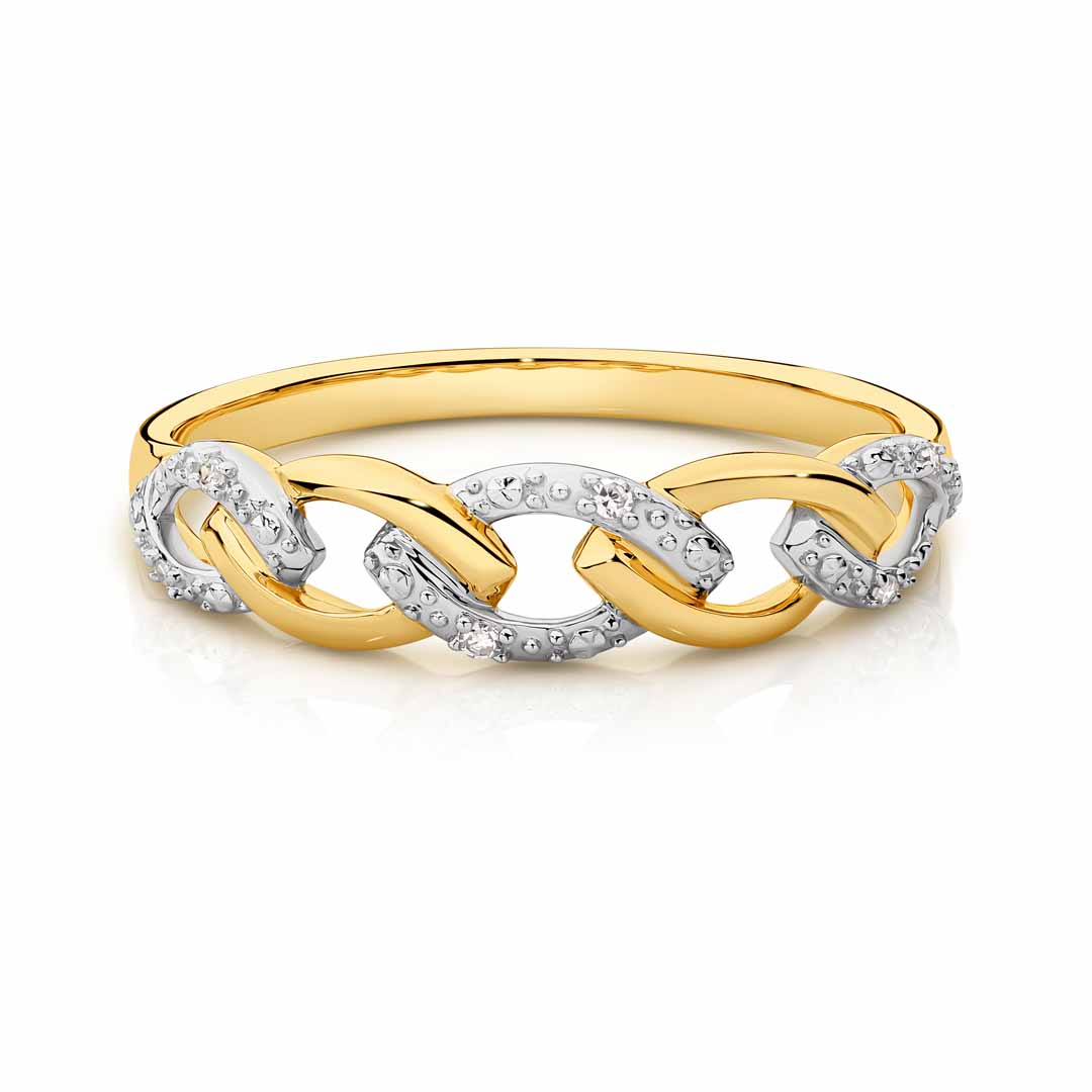 Diamond Set 9ct Yellow Gold Chain Link Ring Keoghans Showcase diamond-set-9ct-yellow-gold-chain-link-ring-keoghans-showcase