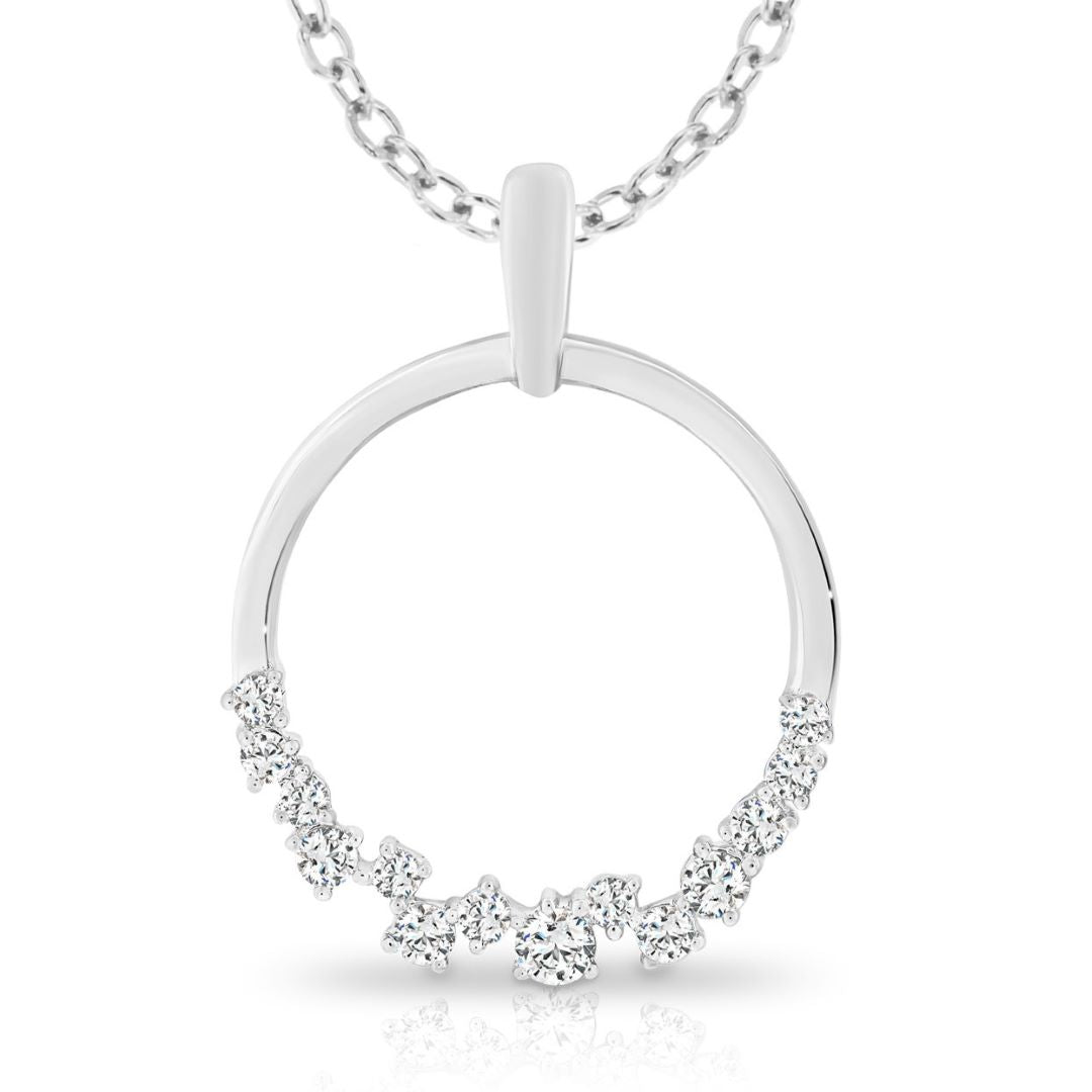 9ct White Gold Circular Diamond set pendan