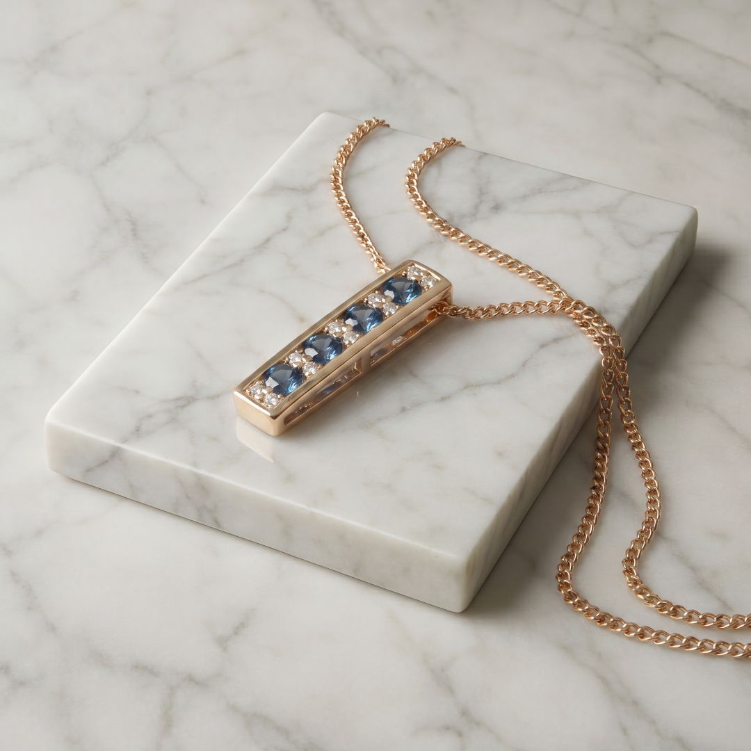 9ct Yellow Gold Sapphire & Diamond Drop Pendant
