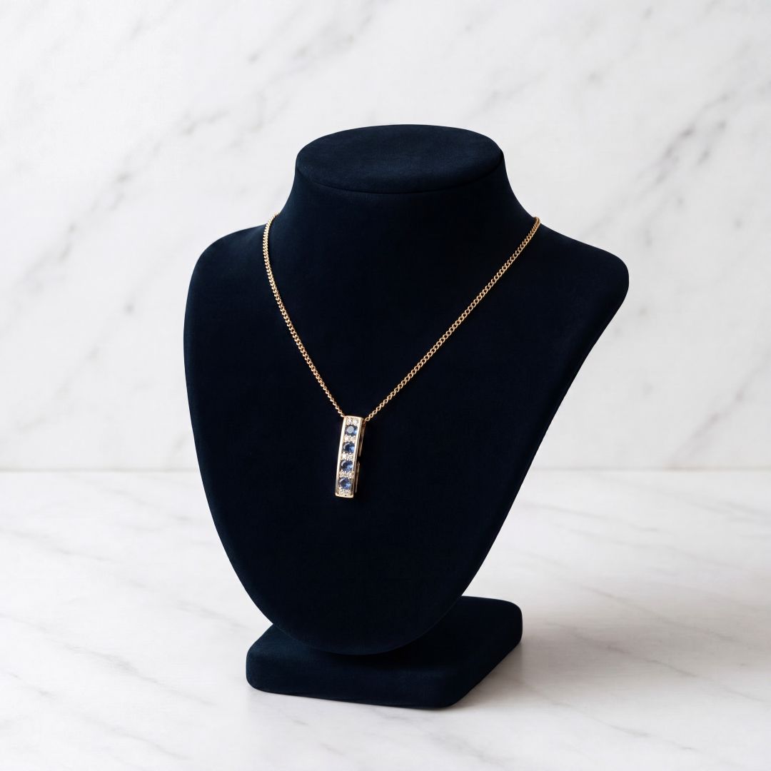 9ct Yellow Gold Sapphire & Diamond Drop Pendant