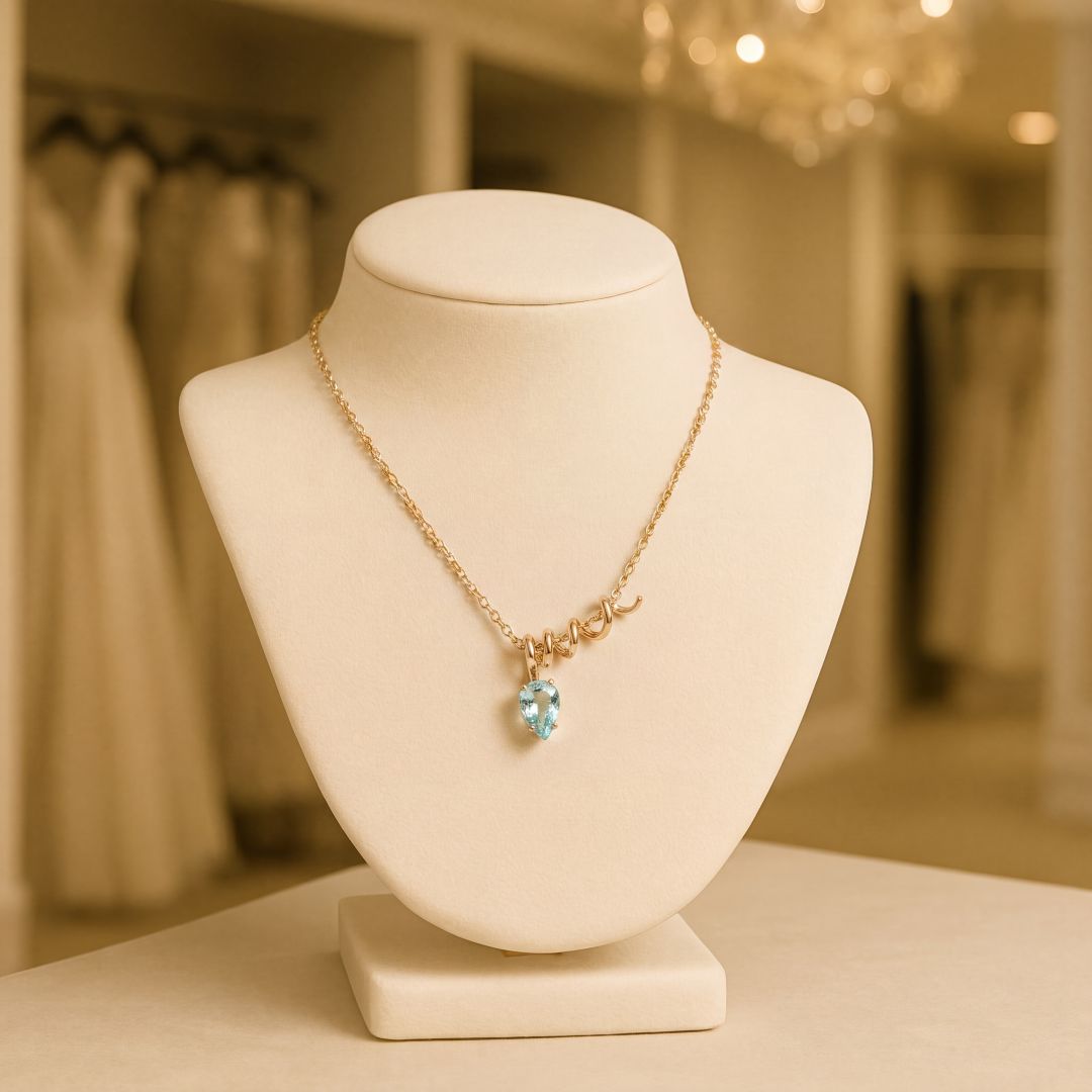 Handmade Gold Spiral Pendant with Pear Shape 4.73ct Aquamarine