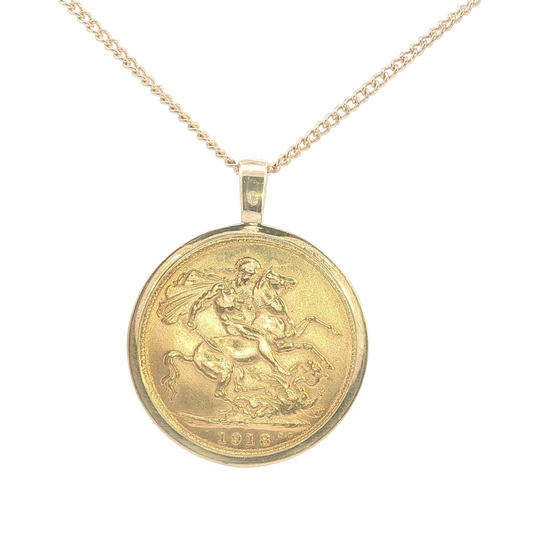 Full Sovereign pendant in 9ct yellow gold mount