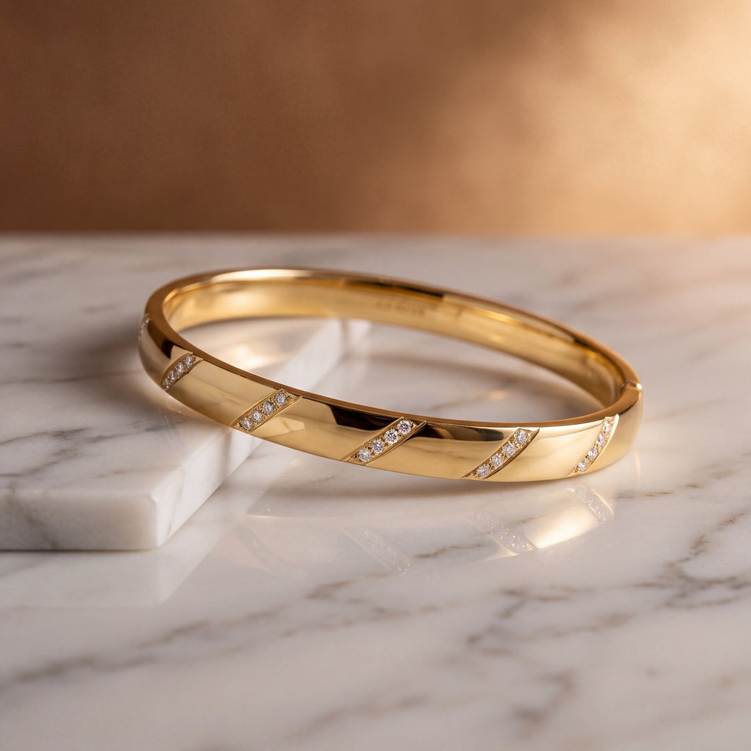 9ct Yellow Gold Oval Diamond Set Bangle