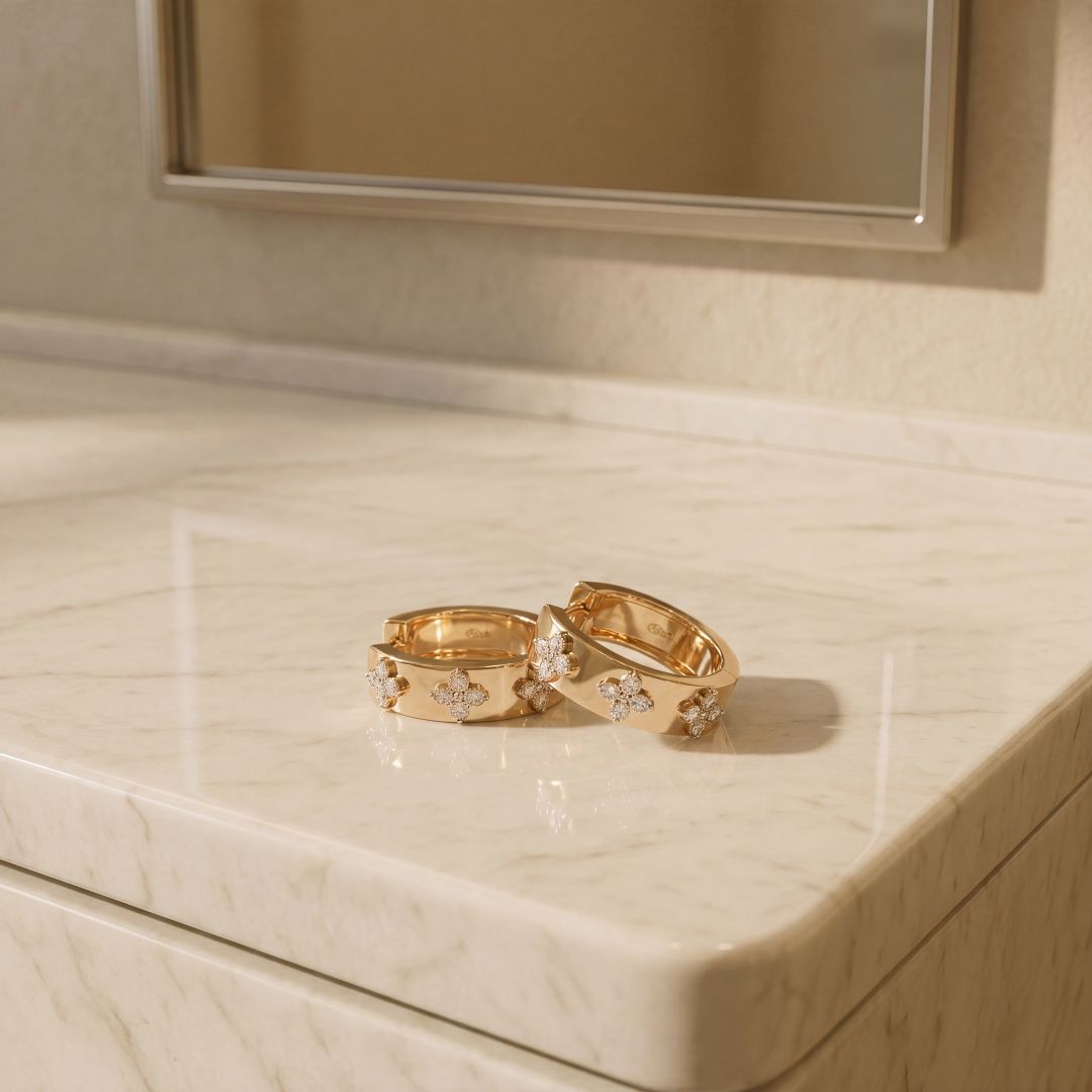 9ct Yellow Gold Diamond Flower Set Huggie