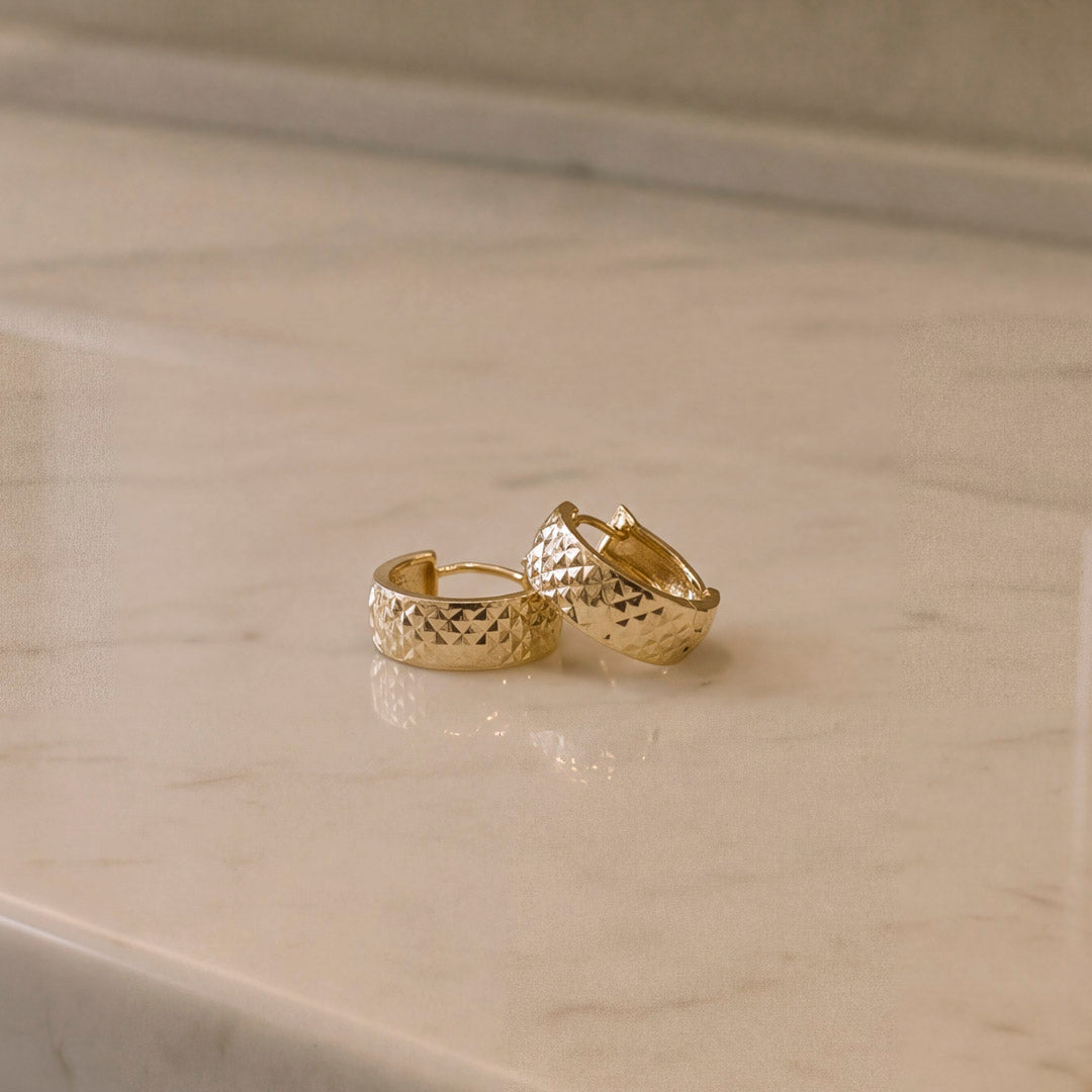 Yellow Gold Diamond-Cut Flat Huggie Earrings