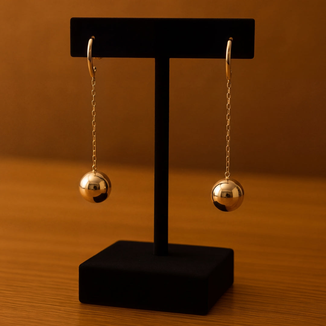 9 carat yellow gold stud bar deop chain with ball