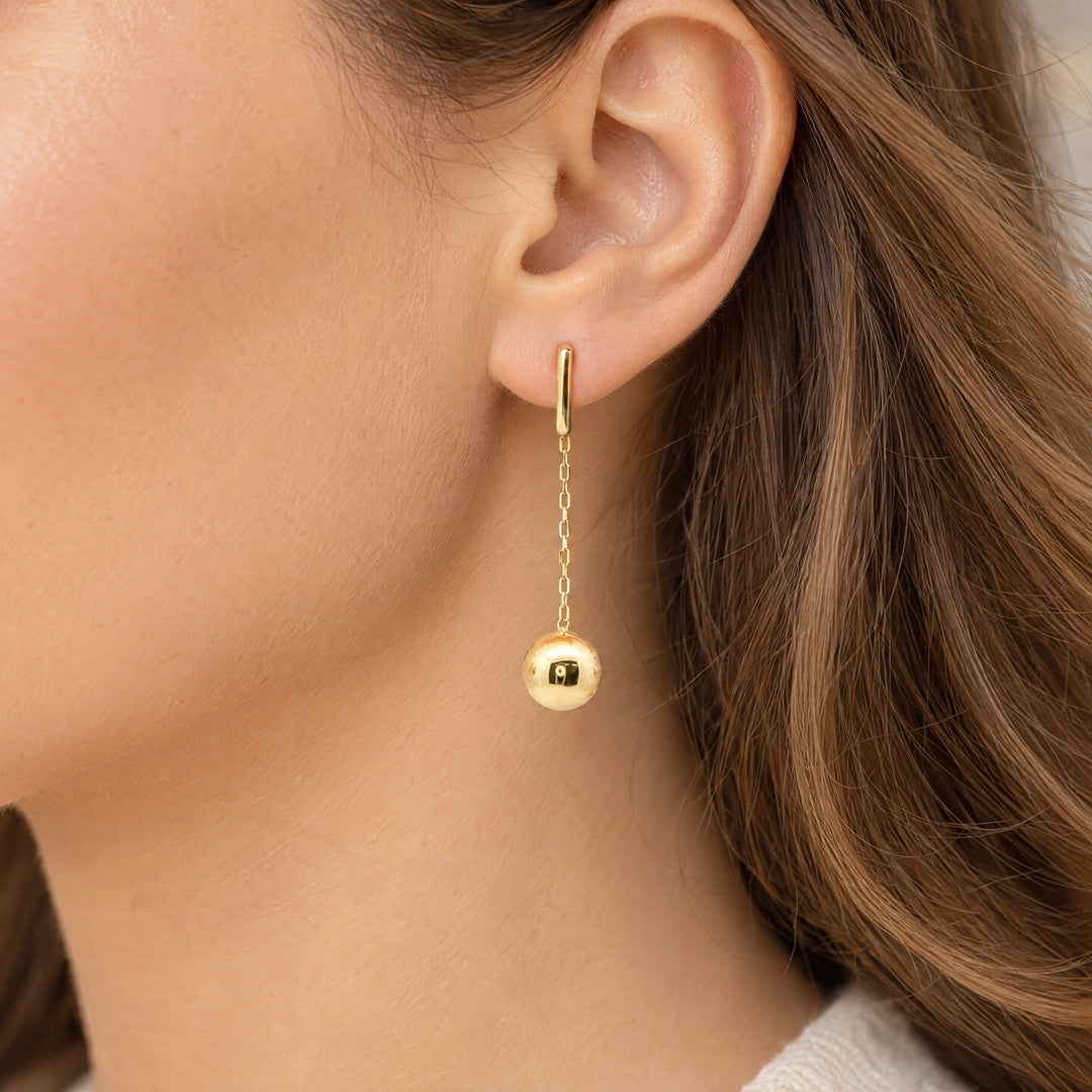 9 carat yellow gold stud bar deop chain with ball