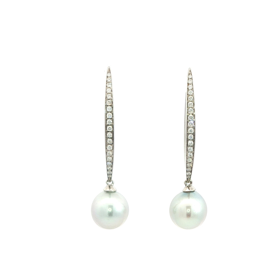 18ct White Gold Diamond Set Akoya Pearl Earrings