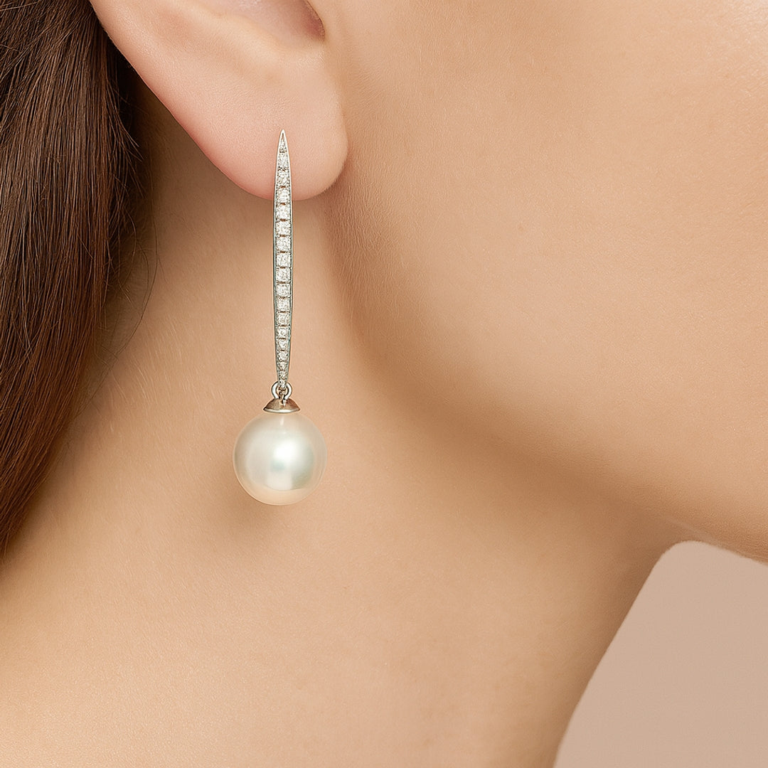 18ct White Gold Diamond Set Akoya Pearl Earrings