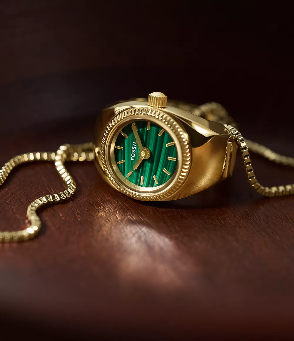 Fossil Watch Ring 15mm Two-Hand Gold-Tone Stainless Steel