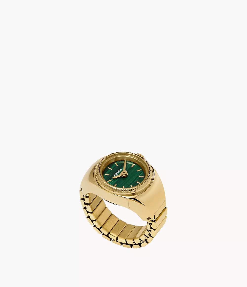Fossil Watch Ring 15mm Two-Hand Gold-Tone Stainless Steel