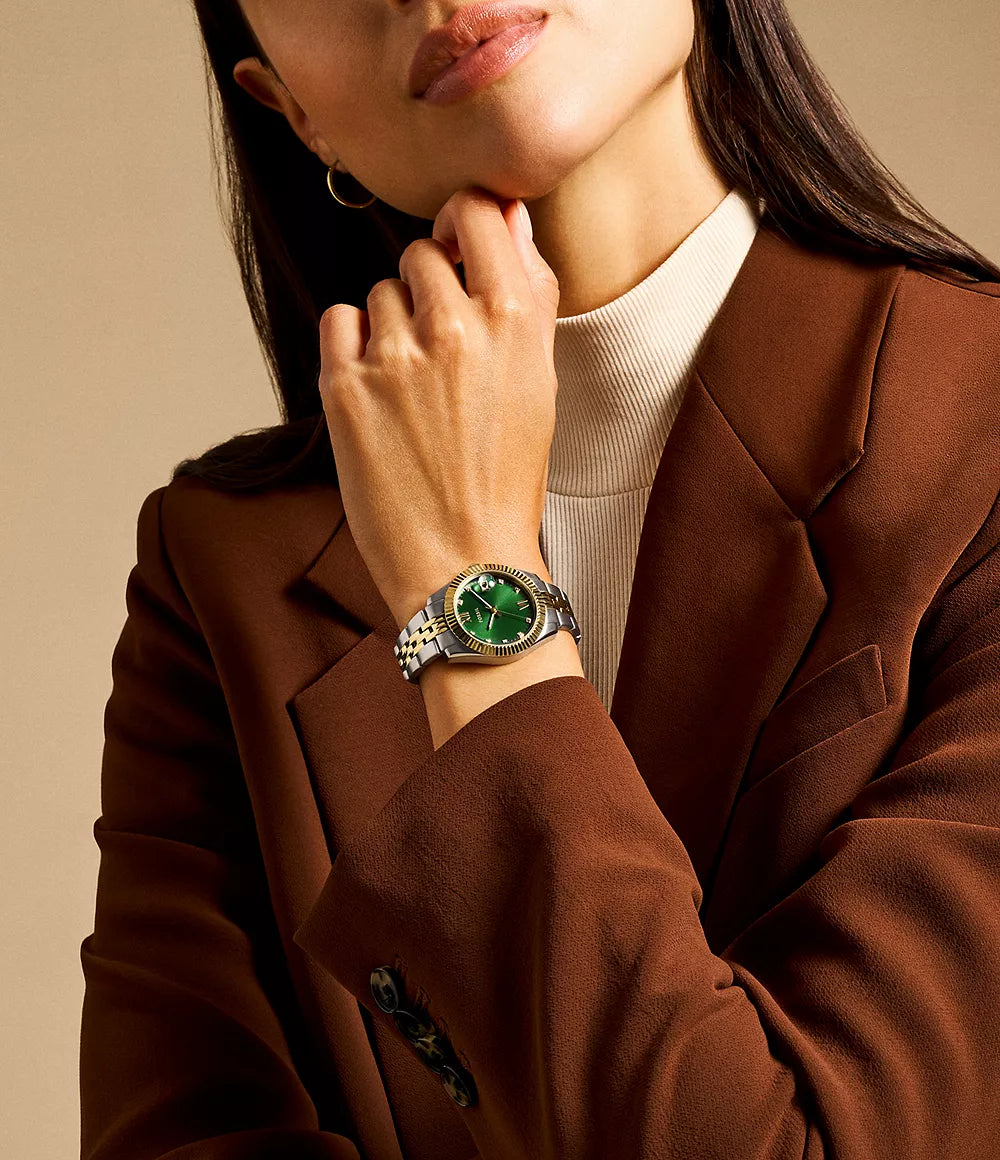 Fossil Scarlette 33mm Ladies Bi Tone Green Dial