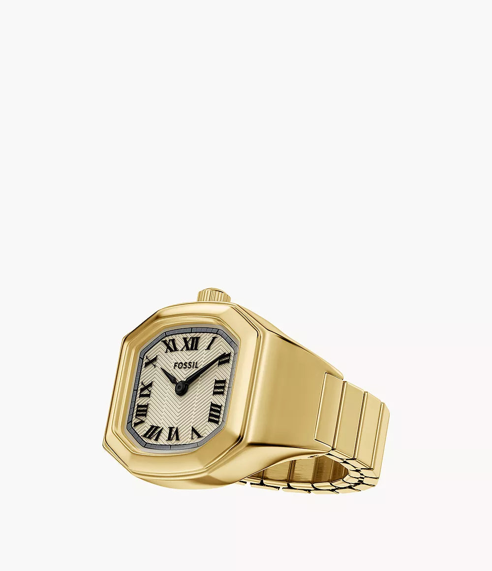 Fossil Harlow Watch Ring 17mm Two-Hand Gold-Tone Stainless Steel