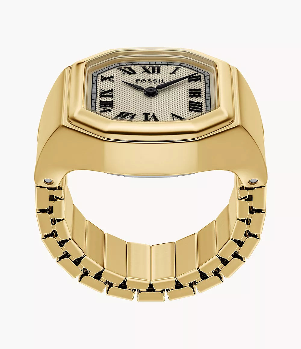 Fossil Harlow Watch Ring 17mm Two-Hand Gold-Tone Stainless Steel