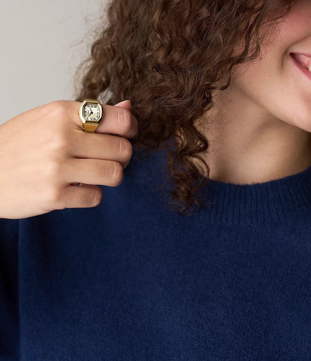 Fossil Harlow Watch Ring 17mm Two-Hand Gold-Tone Stainless Steel