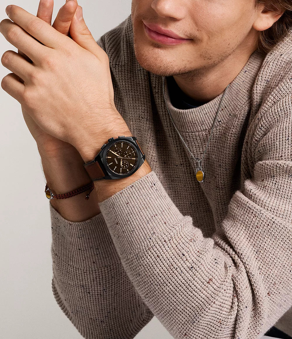 Fossil Everett 44mm Chronograph Brown Leather Watch