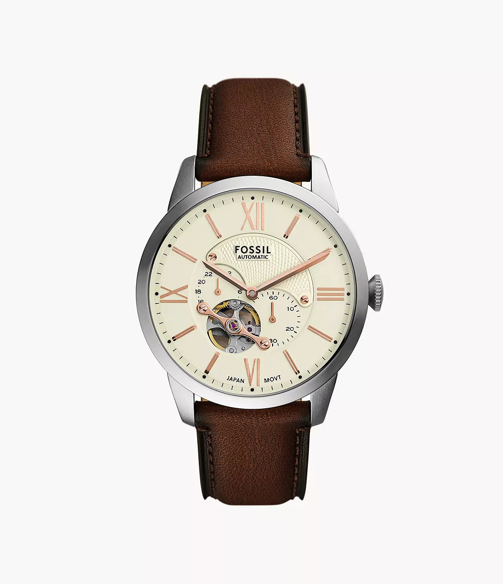 Fossil Townsman 44mm Automatic Brown Leather Watch
