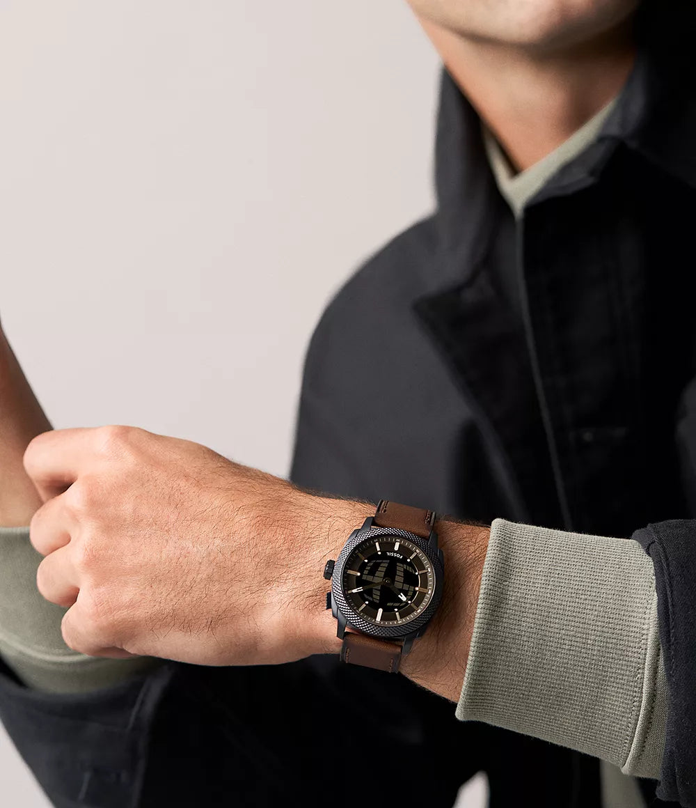 Fossil Machine Big Tic 41mm Brown Leather Watch FS6165