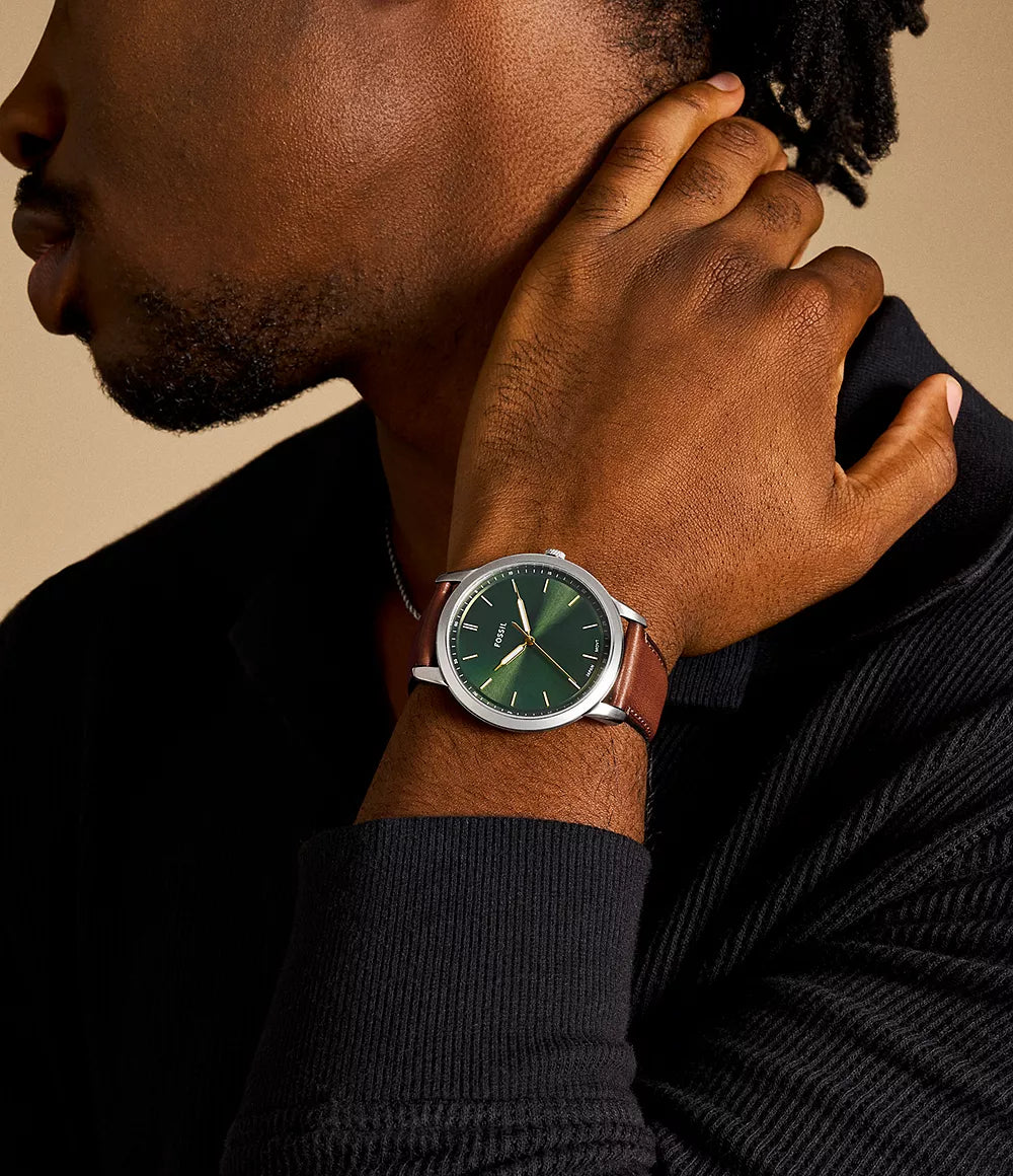 Fossil FS6094 Minimalist 44mm Three-Hand Brown Leather Watch