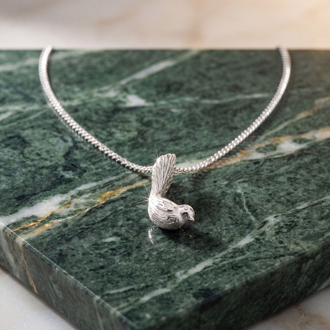 Stirling Silver Fantail Pendant on stirling silver curb chain