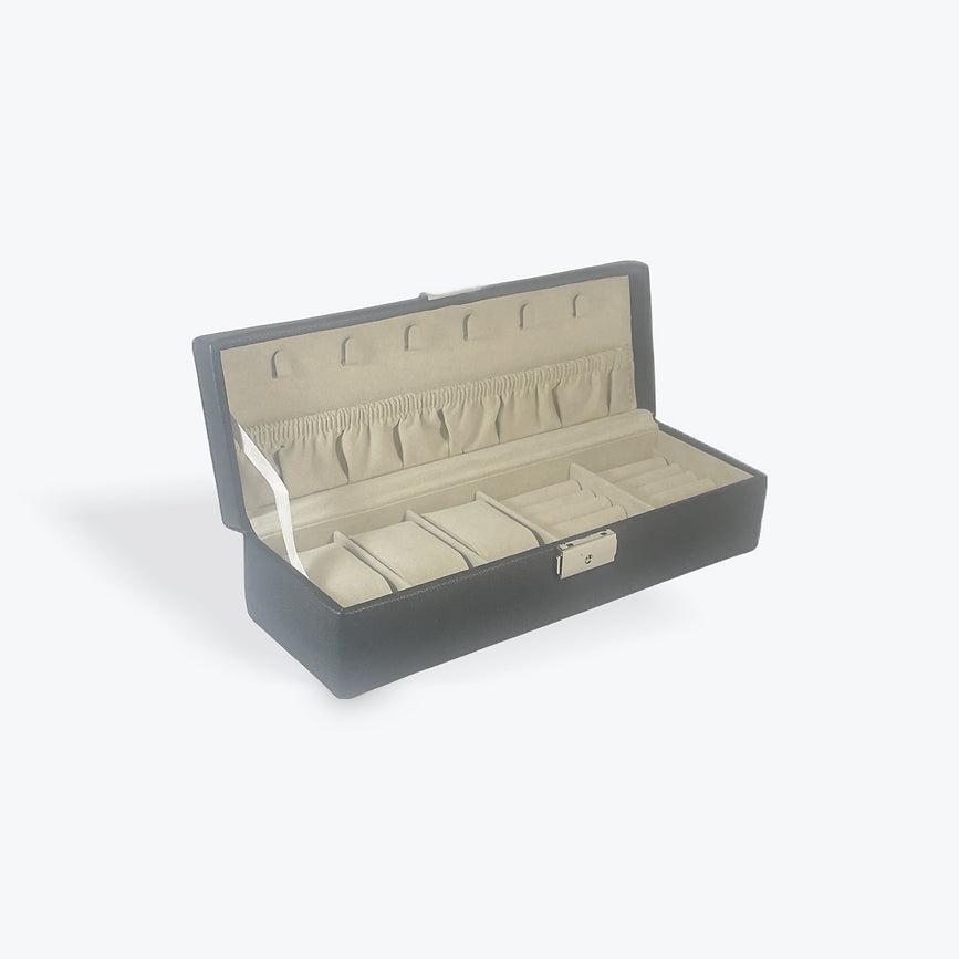 Black Pu Mens Watch/Cufflink and Tie Bar Jewel Box