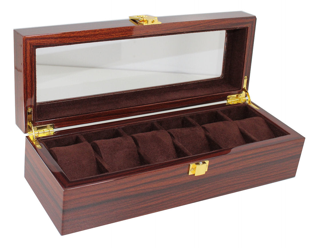 Woodgrain style 6 Watch box with glass lid