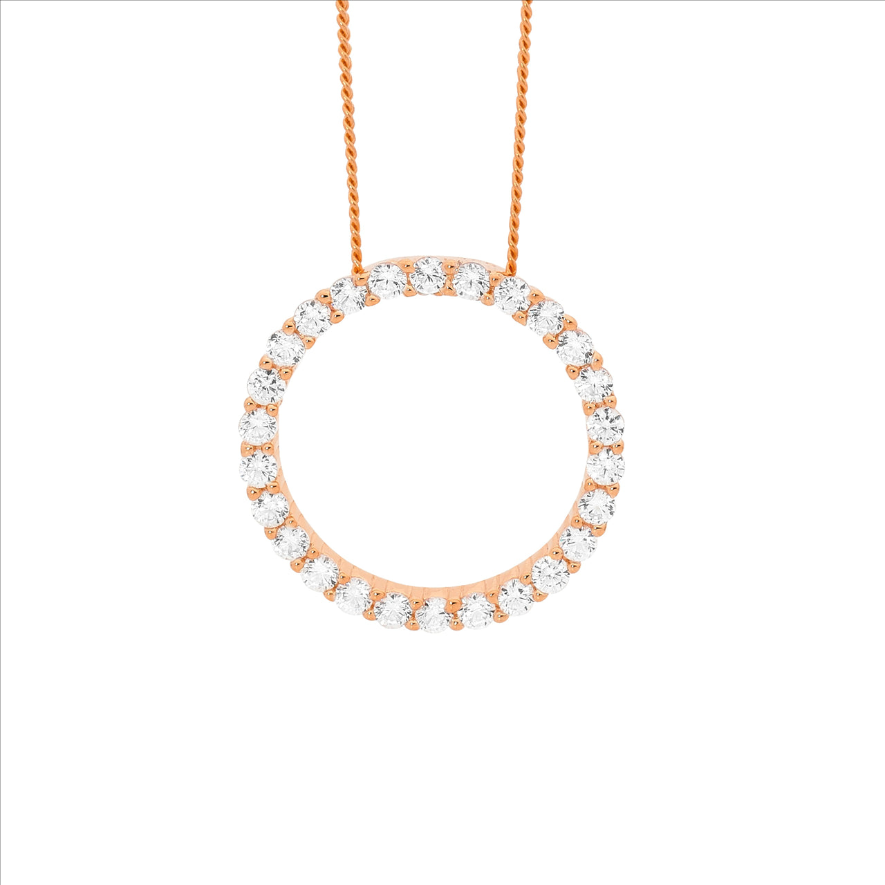 Sterling Silver Rose Gold Plated CZ set Circle Pendant on Chain