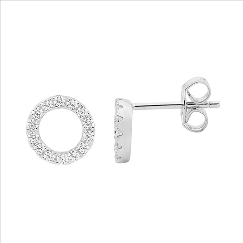 Sterling Silver or Silver Gold plated 8mm circle CZ set studs