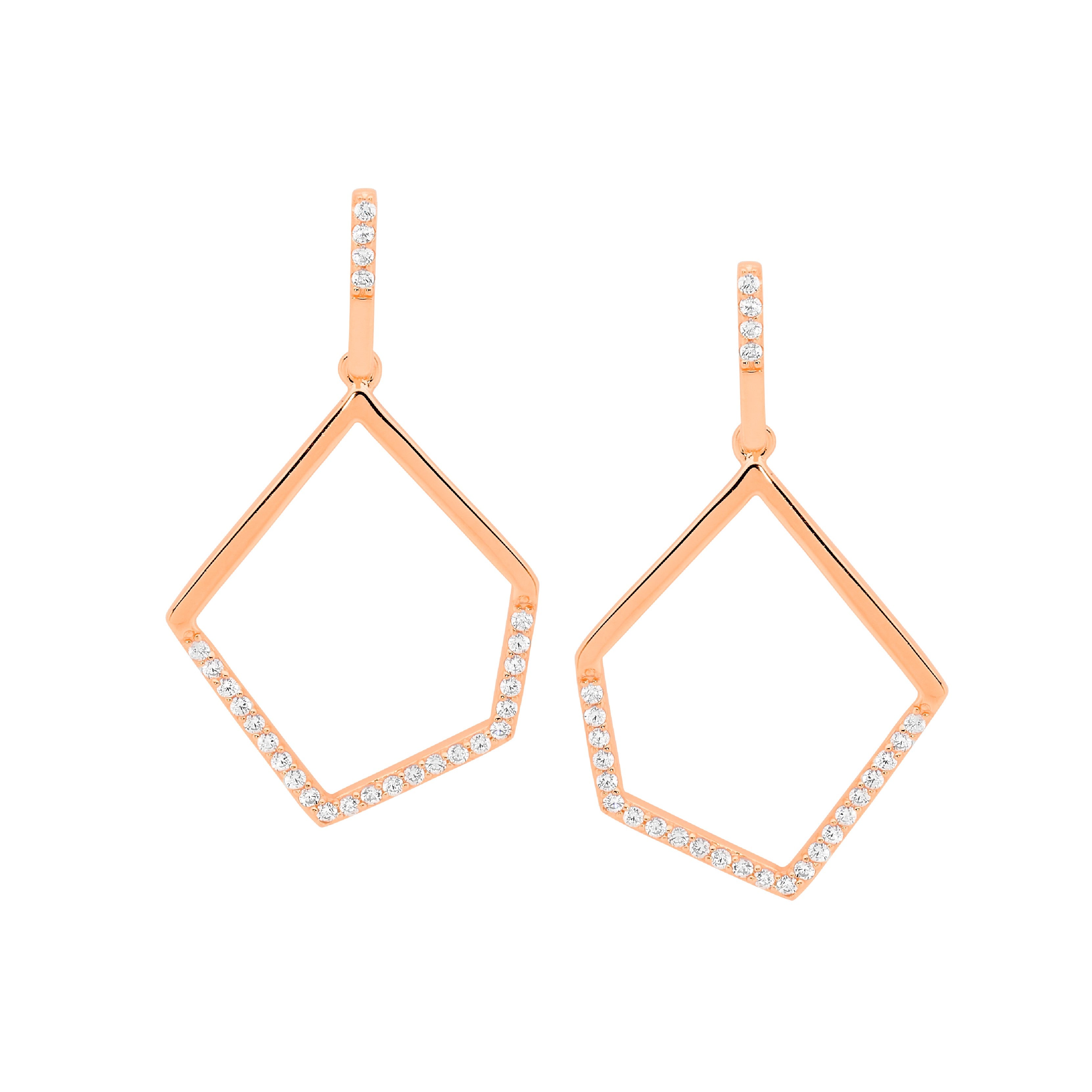 Sterling Silver Gold or Rose Gold Plated CZ Abstract Open Drop Studs